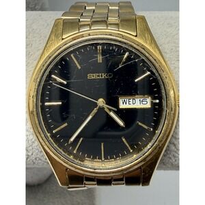 Seiko 7N43-9048 New Battery Mens Watch 37MM 7.75"  Vintage Black Dial